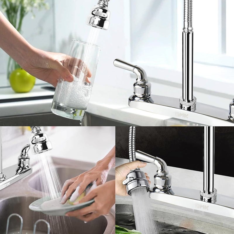 XMK All Metal RV Kitchen Faucet,Camper RV Kitchen Sink Faucet Replacement with Flexible Arc 360 Degree Rotatable Tri-Function Sprayer for Campers,Motorhomes,Travel Trailers,8 Inch 2 Hole - Image 5